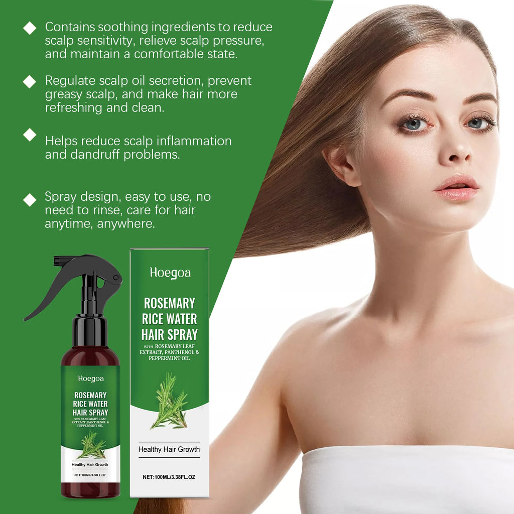 Rosemary and Rice Water Hair Growth Spray Man Strengthening Hair Root Peppermint Oil Serum for Hair Loss Treatment Hair Regrowth