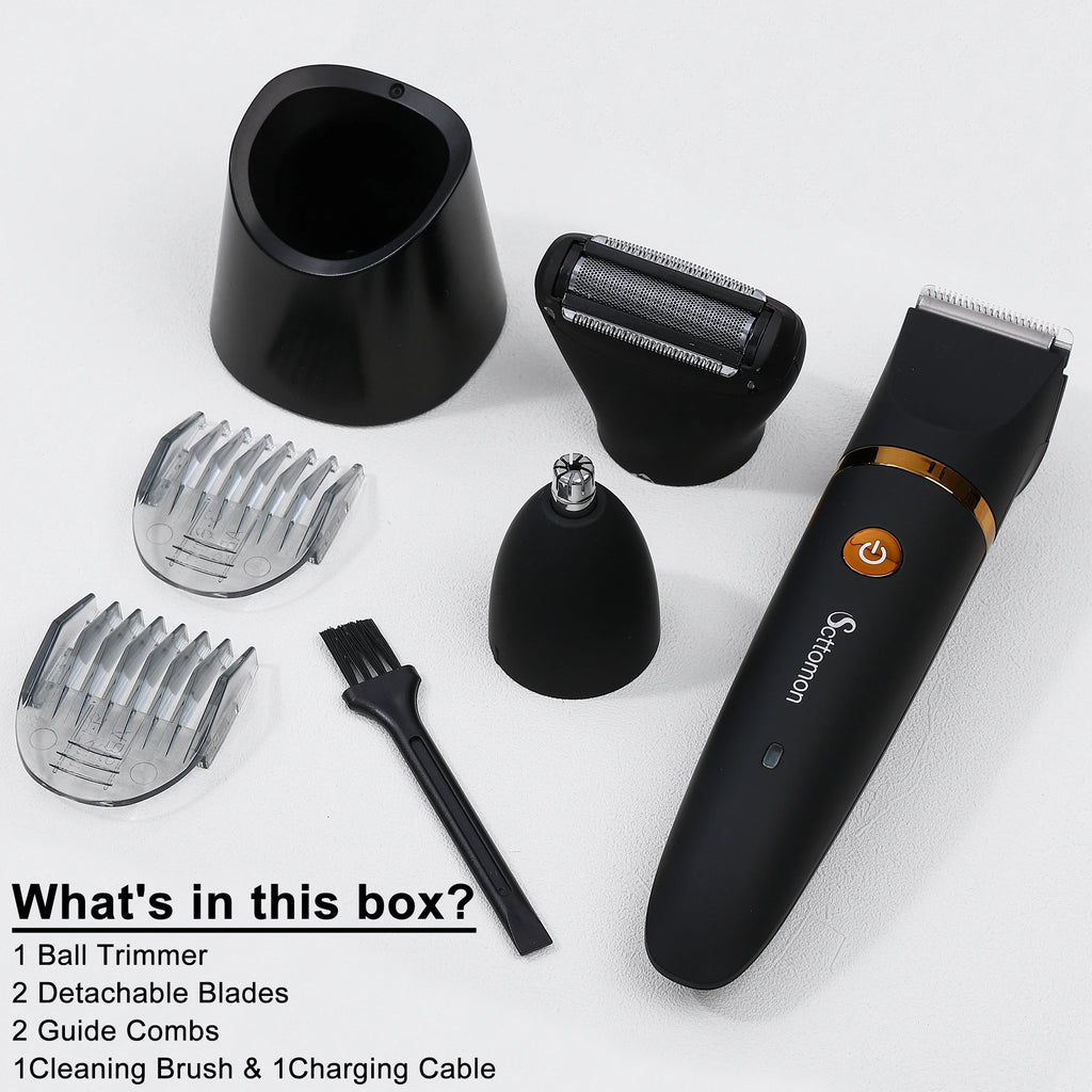 Scttomon 3-in-1 Electric Shaver for Men – Full Body Grooming Razor with Washable Design and Storage Stand