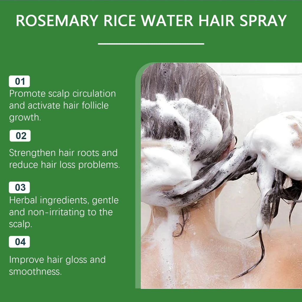 Rosemary and Rice Water Hair Growth Spray Man Strengthening Hair Root Peppermint Oil Serum for Hair Loss Treatment Hair Regrowth