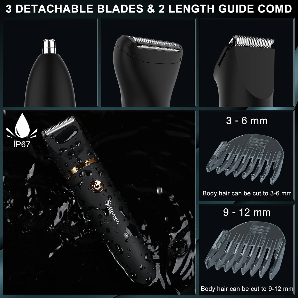 Scttomon 3-in-1 Electric Shaver for Men – Full Body Grooming Razor with Washable Design and Storage Stand
