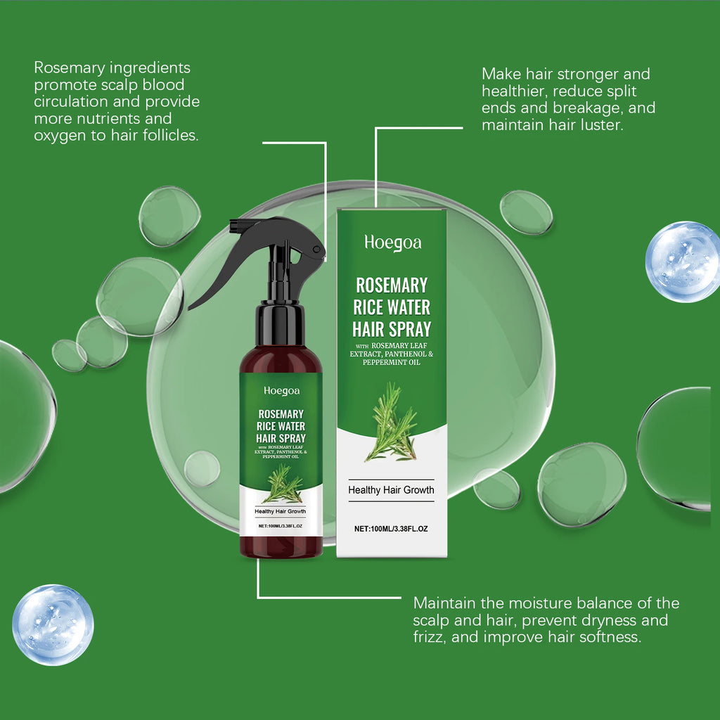 Rosemary and Rice Water Hair Growth Spray Man Strengthening Hair Root Peppermint Oil Serum for Hair Loss Treatment Hair Regrowth